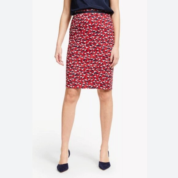 Boden Red Floral Print Cotton Pencil Skirt Size US 12 - Picture 2 of 12